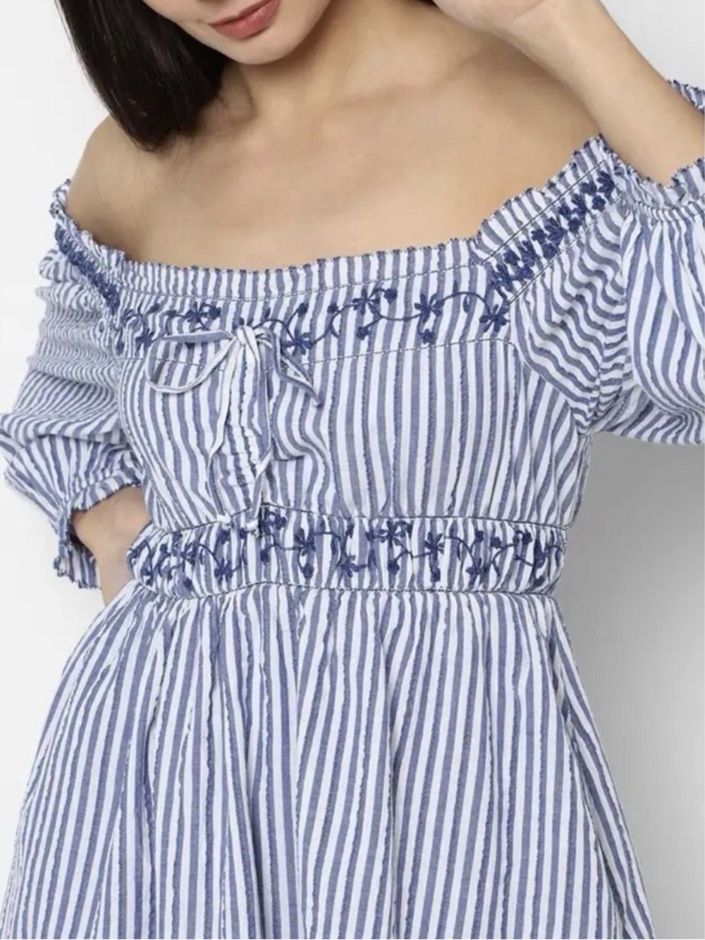 American Eagle Striped
Embroidered Puff Sleeve Smocked
Dress